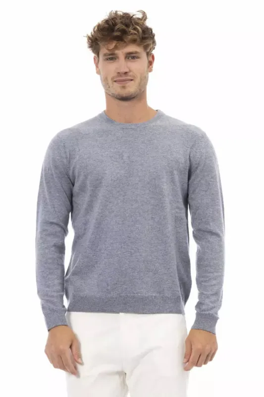 Light Blue Viscose Men Sweater sold by Louxly