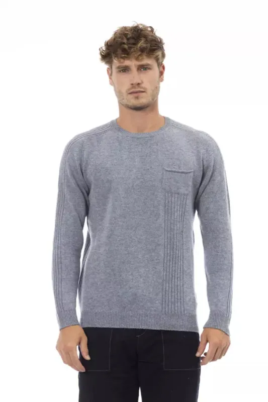 Light Blue Viscose Men Sweater sold by Louxly