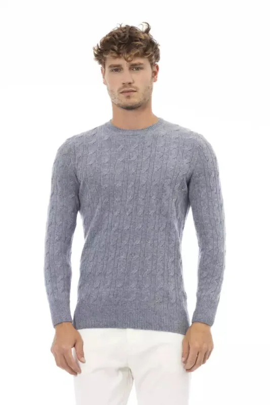 Light Blue Viscose Men Sweater sold by Louxly