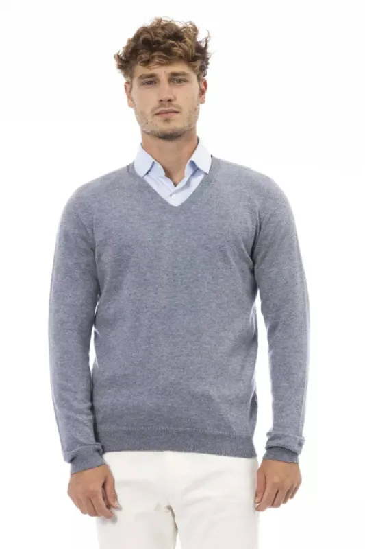 Light Blue Viscose Men Sweater sold by Louxly