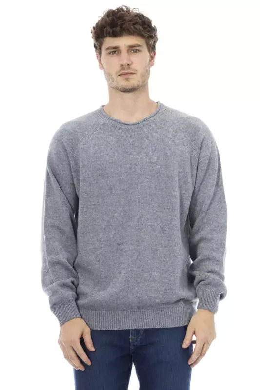 Light Blue Viscose Men Sweater sold by Louxly