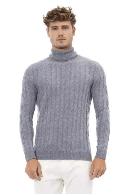 Light Blue Wool Men Sweater sold by Louxly