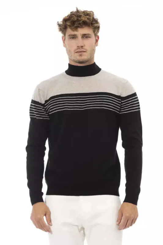 Black Viscose Men Sweater sold by Louxly