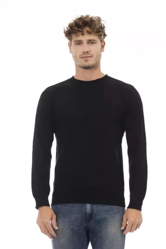 Black Viscose Men Sweater sold by Louxly