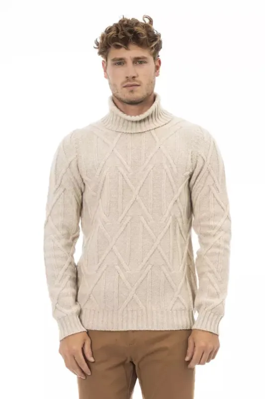 Beige Merino Wool Men Sweater sold by Louxly