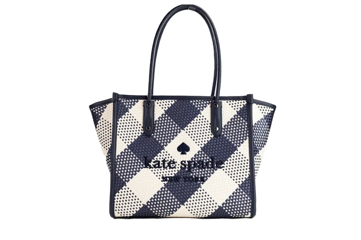 Ella Gingham Blazer Blue Oversized Woven Shoulder Tote Bag Purse sold by Louxly