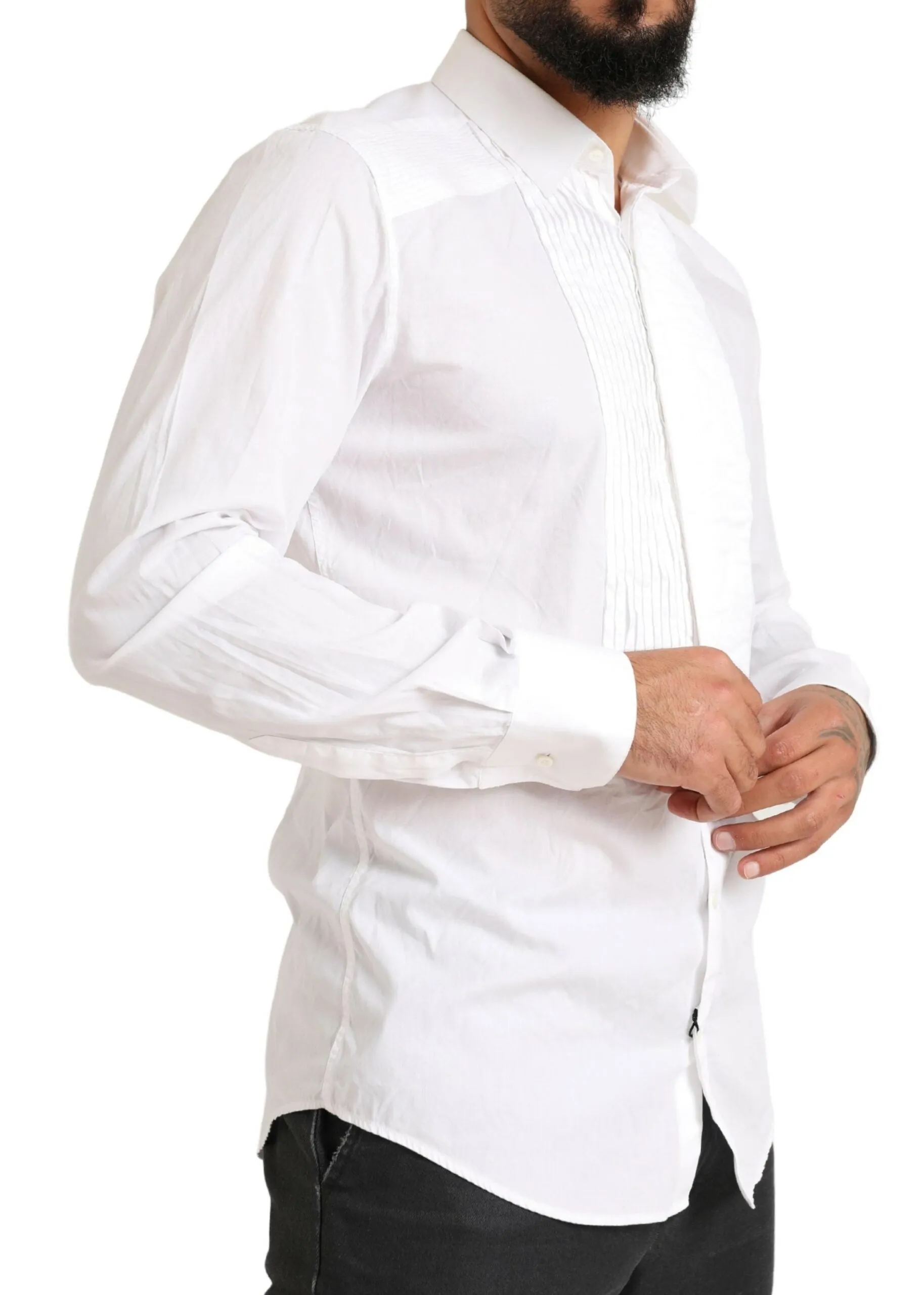 Elegant White Slim Fit Cotton Dress Shirt sold by Louxly product image thumbnail 4