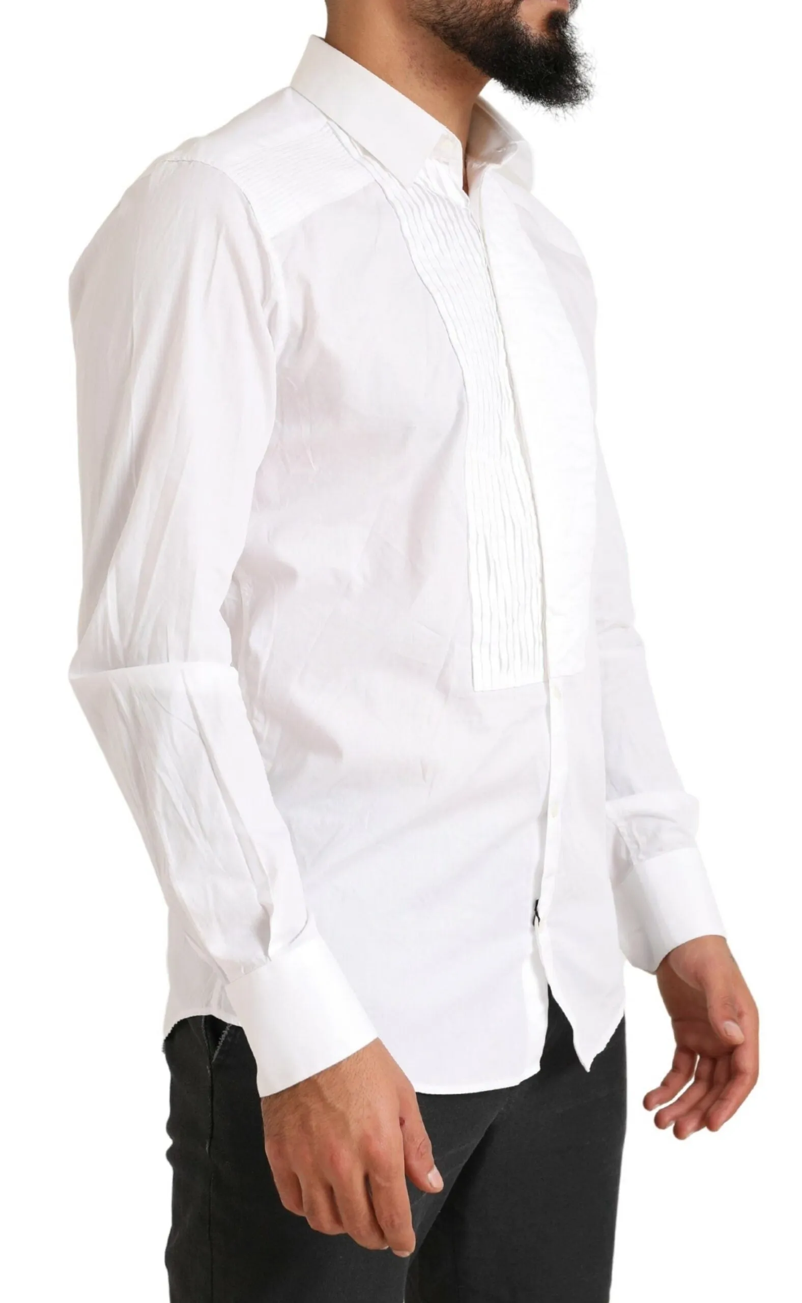 Elegant White Slim Fit Cotton Dress Shirt sold by Louxly product image thumbnail 2
