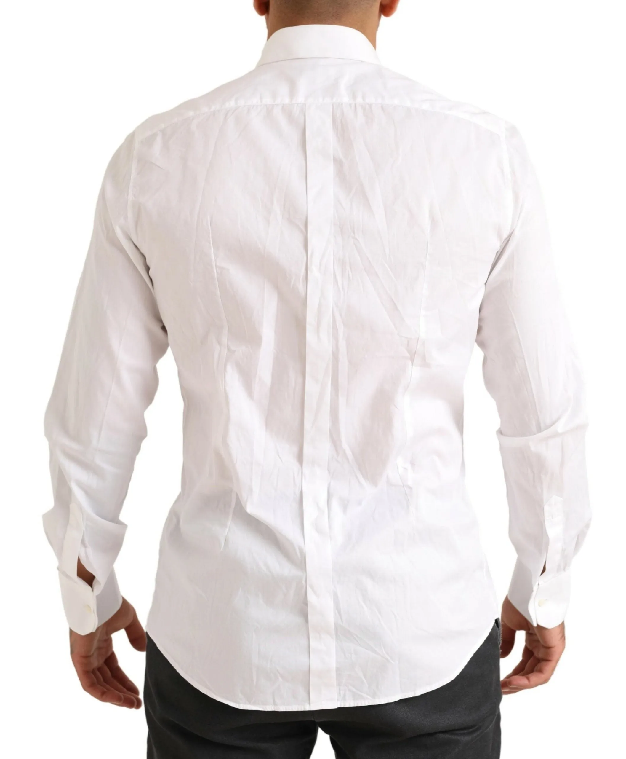 Elegant White Slim Fit Cotton Dress Shirt sold by Louxly product image thumbnail 3