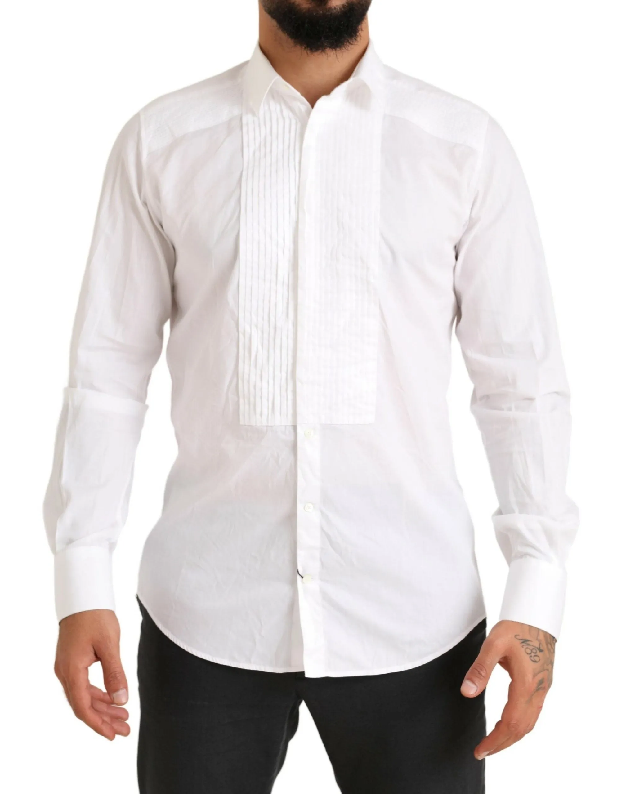 Elegant White Slim Fit Cotton Dress Shirt sold by Louxly
