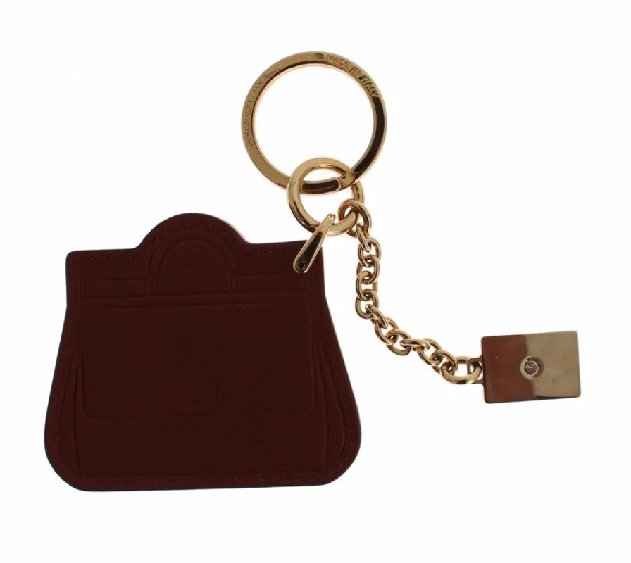 Elegant Brown Leather Keychain with Gold Detailing sold by Louxly