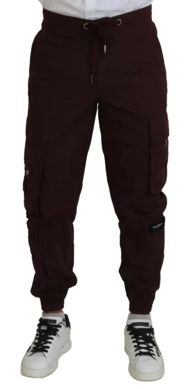 Elegant Burgundy Cotton Jogger Pants sold by Louxly