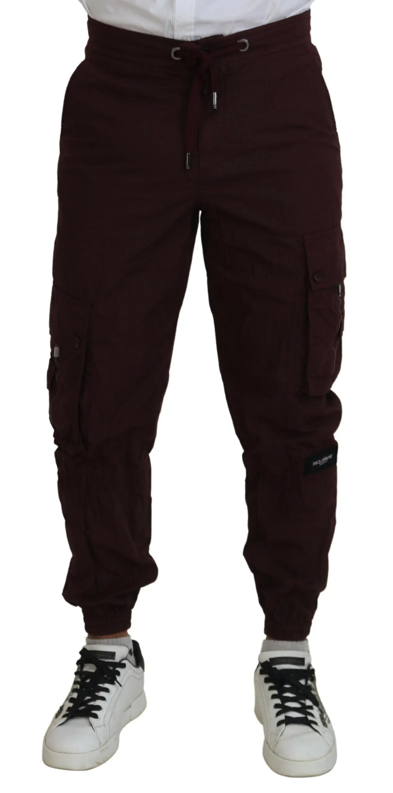 Elegant Burgundy Cotton Jogger Pants sold by Louxly