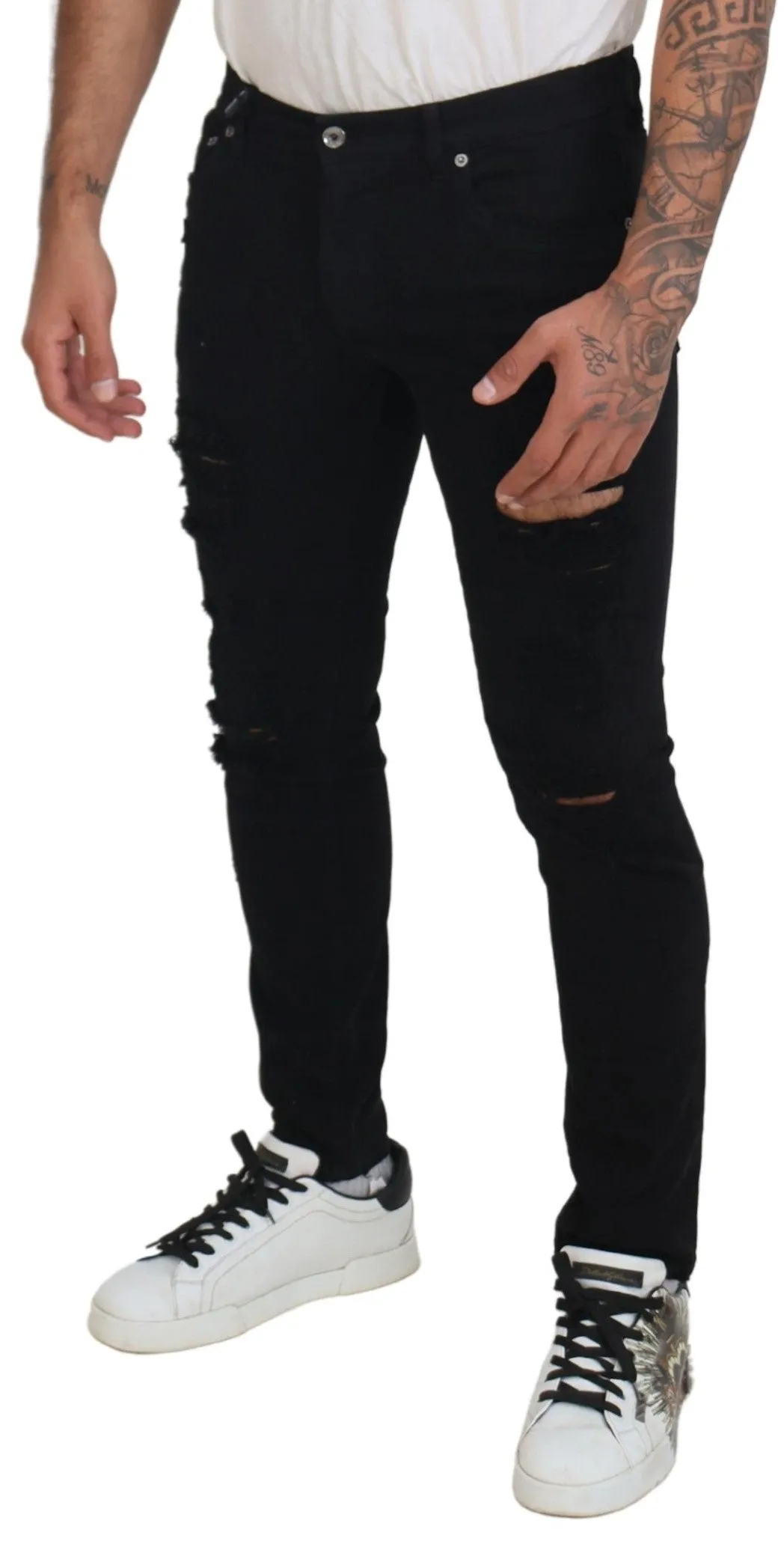 Svelte Black Tattered Slim Fit Denim sold by Louxly product image thumbnail 4