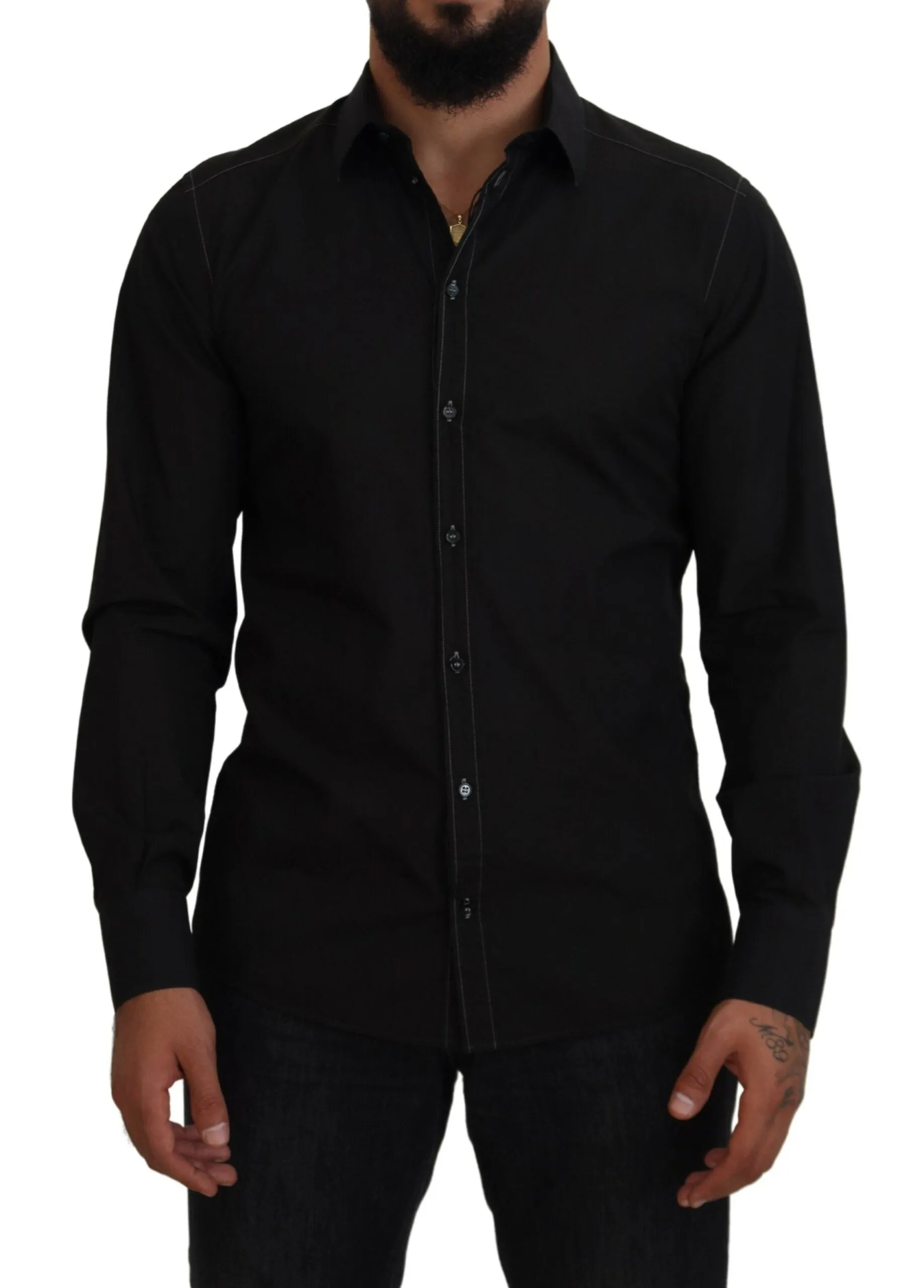 Elegant Black Formal Cotton Shirt sold by Louxly