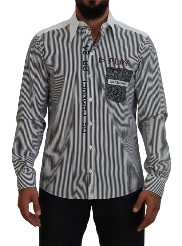 Classic Black and White Striped Button-Down Shirt sold by Louxly