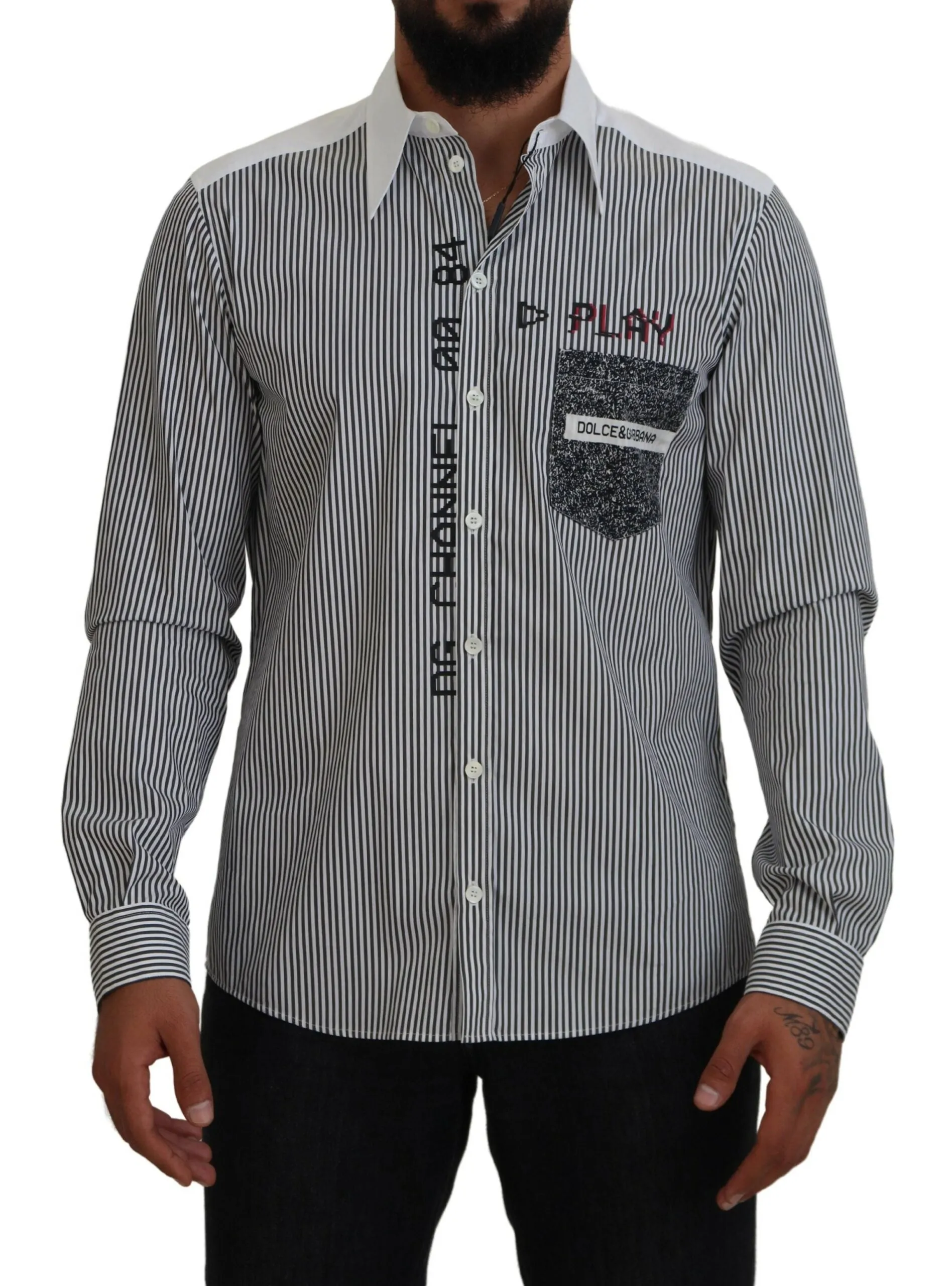 Classic Black and White Striped Button-Down Shirt sold by Louxly
