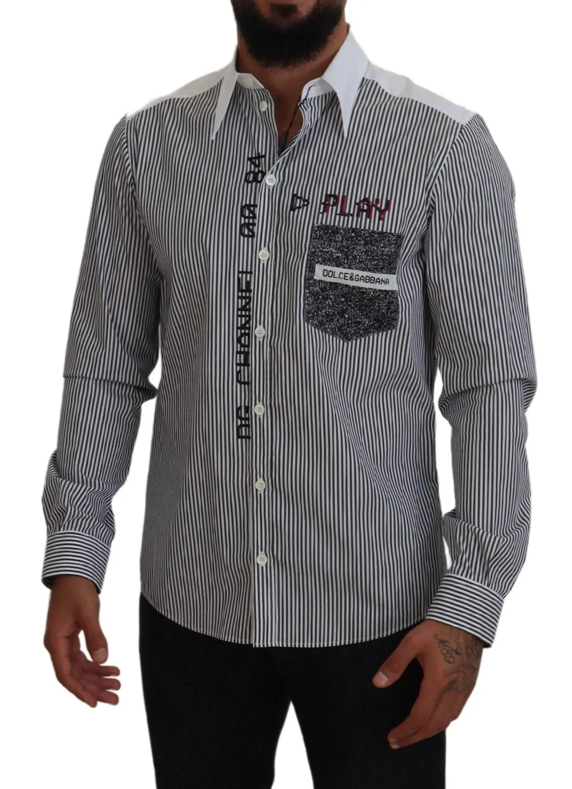 Classic Black and White Striped Button-Down Shirt sold by Louxly product image thumbnail 5