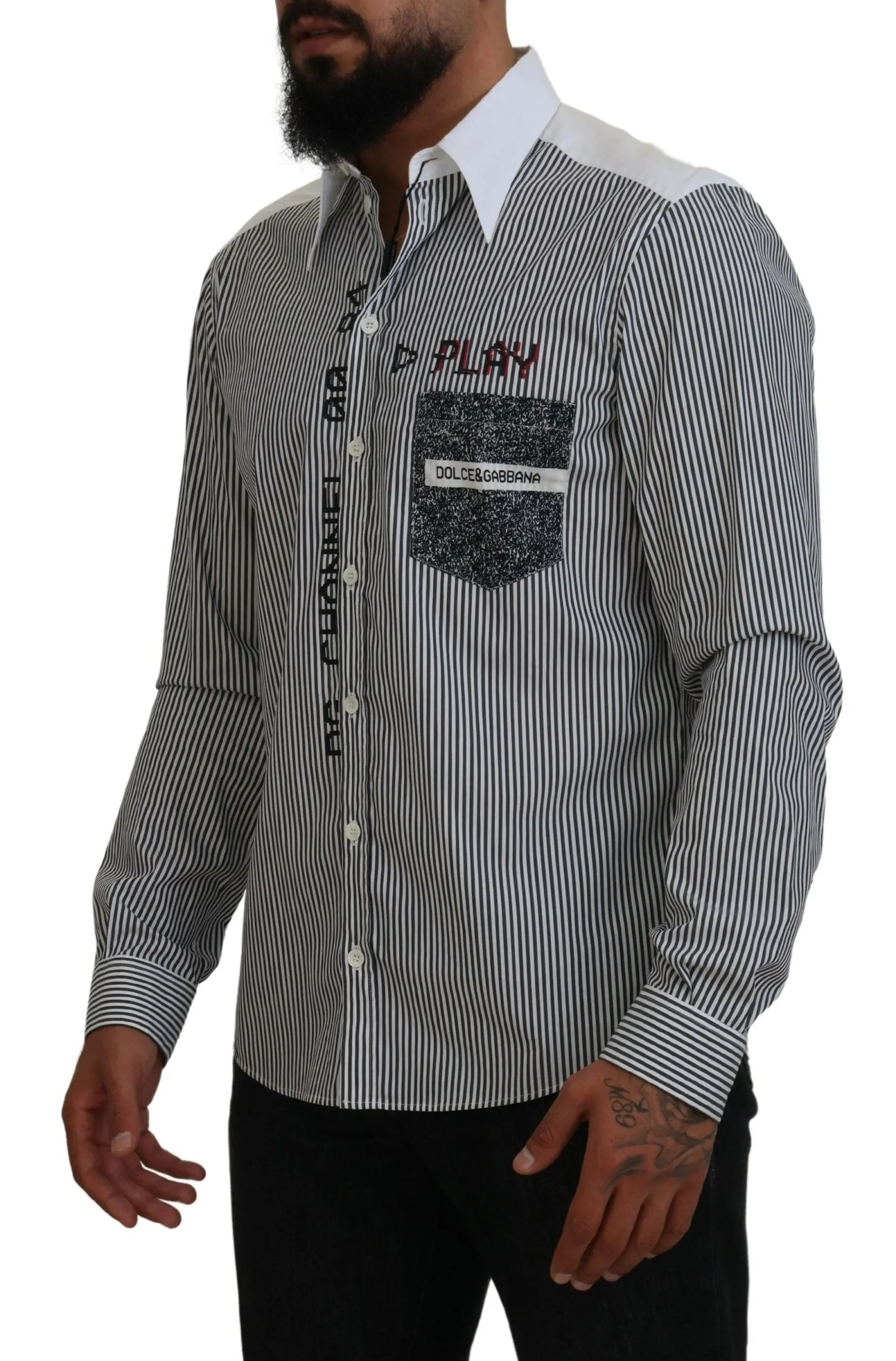 Classic Black and White Striped Button-Down Shirt sold by Louxly product image thumbnail 2