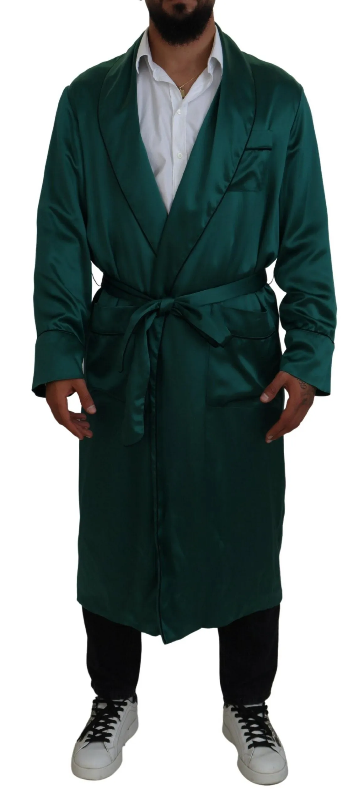 Elegant Silk Robe in Lush Green sold by Louxly