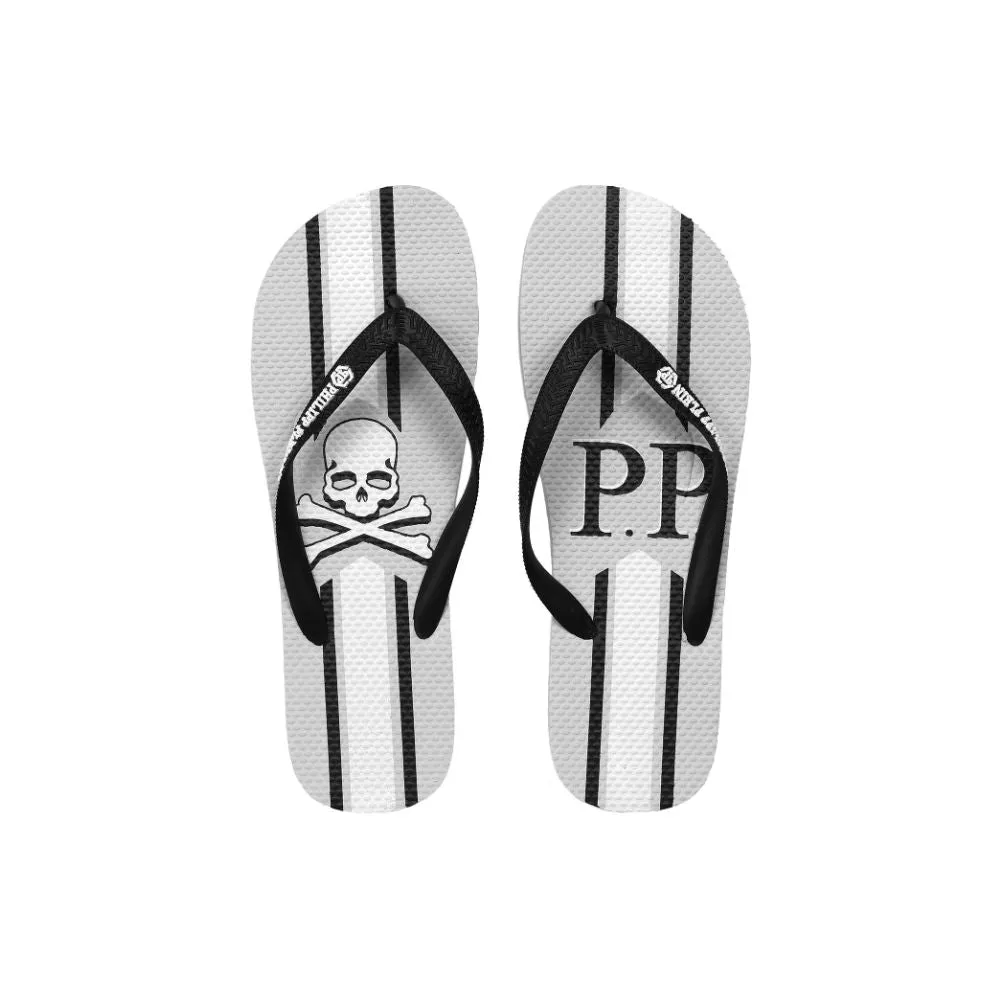 Chic Gray Logo Print Flip Flops sold by Louxly