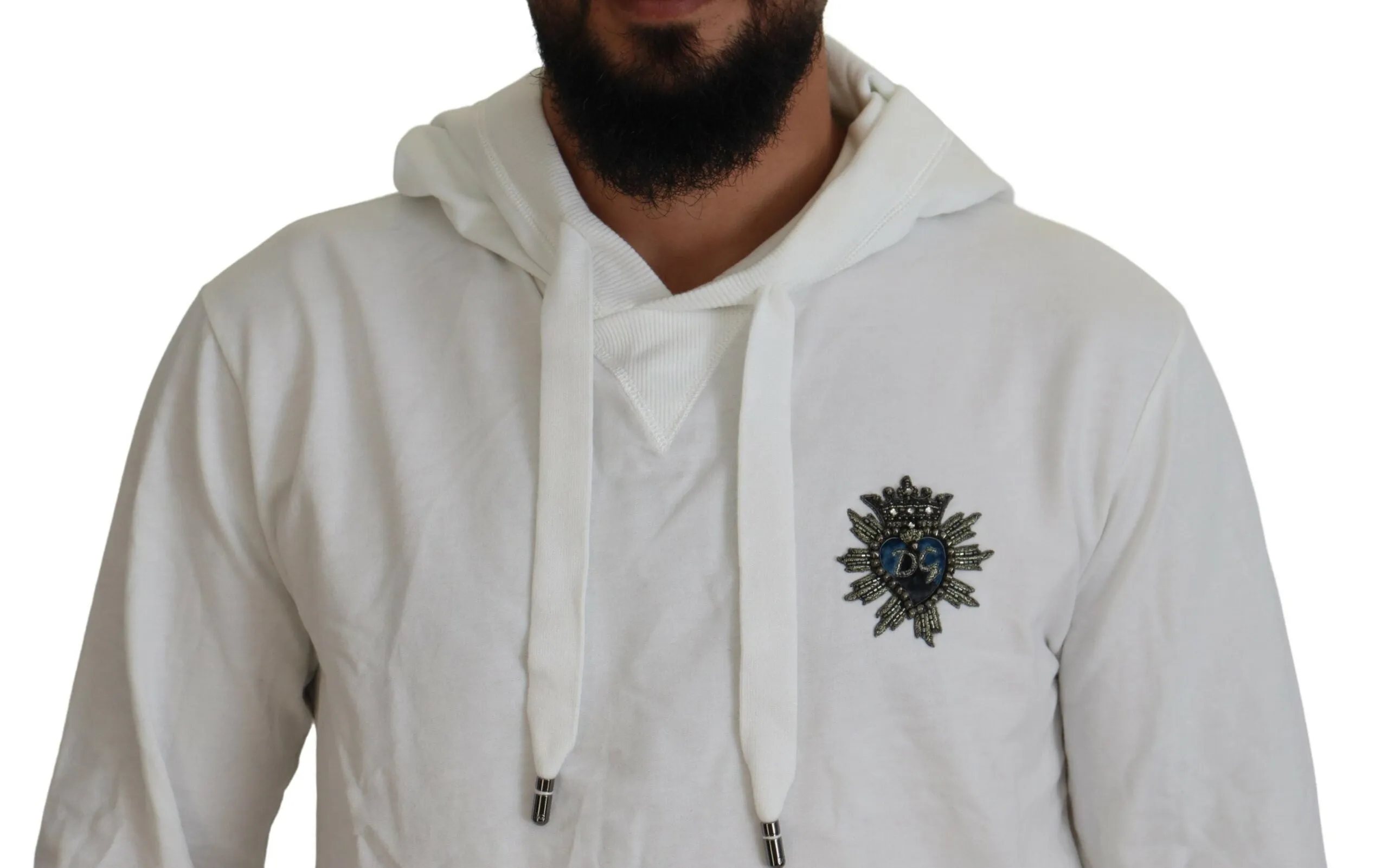Elegant White Logo Hooded Sweatshirt sold by Louxly product image thumbnail 4