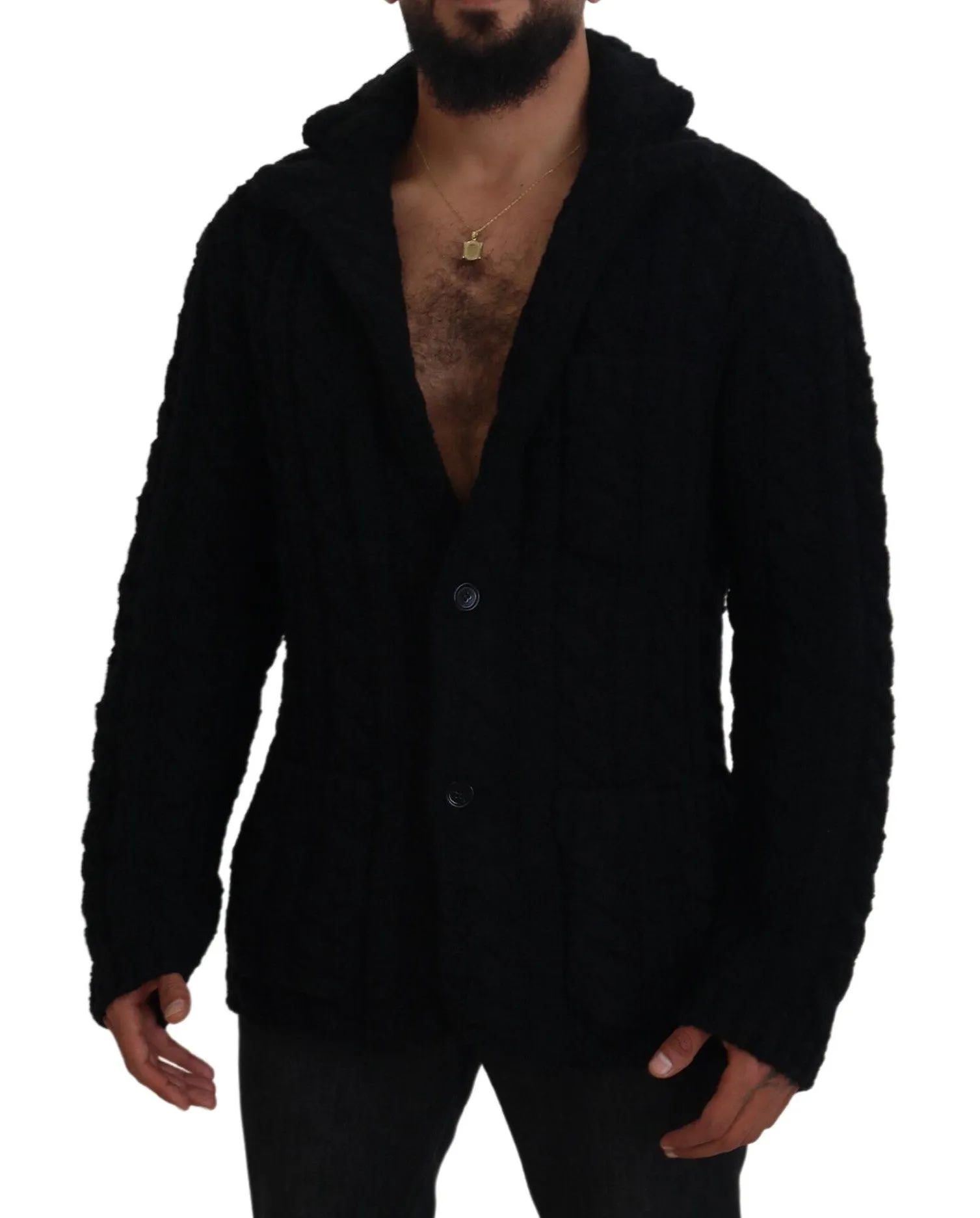 Elegant Black Wool-Cashmere Cardigan Sweater sold by Louxly product image thumbnail 5