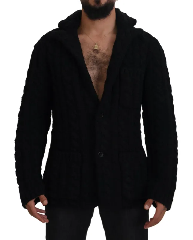 Elegant Black Wool-Cashmere Cardigan Sweater sold by Louxly