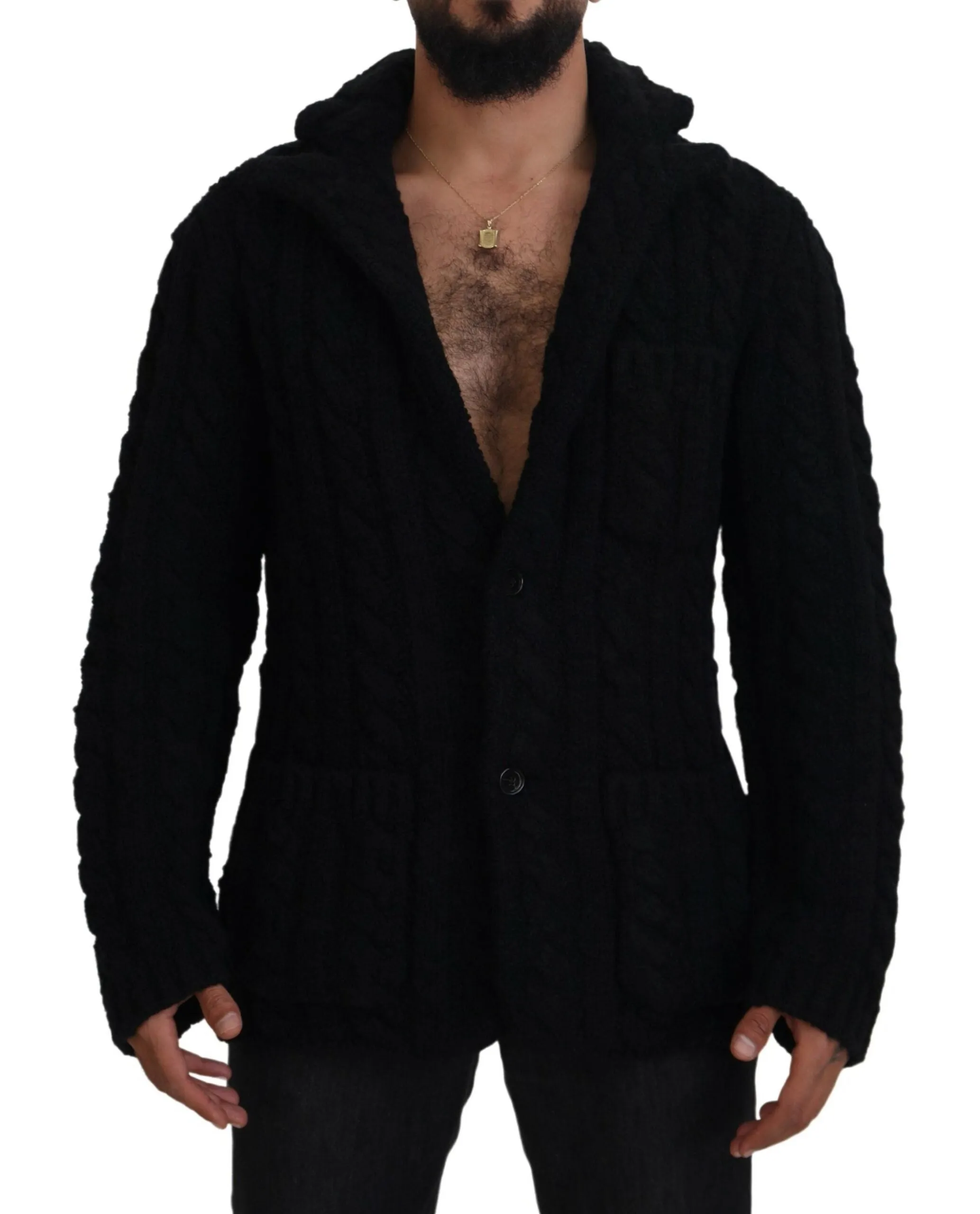 Elegant Black Wool-Cashmere Cardigan Sweater sold by Louxly