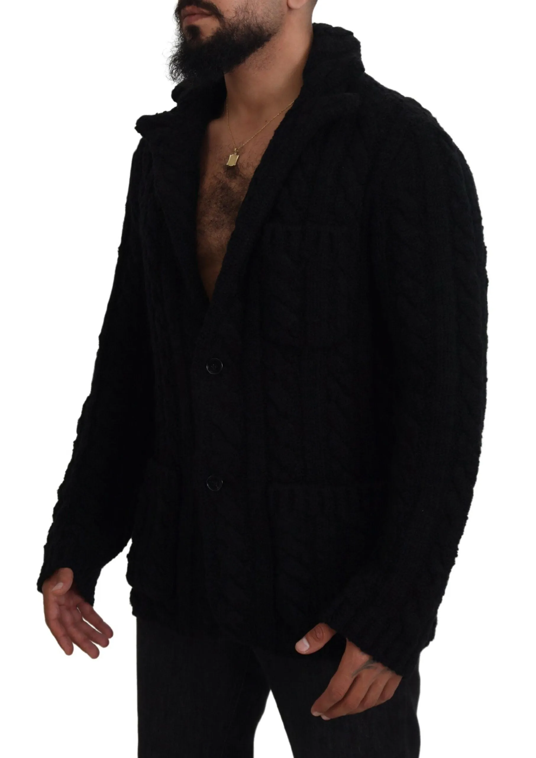 Elegant Black Wool-Cashmere Cardigan Sweater sold by Louxly product image thumbnail 2