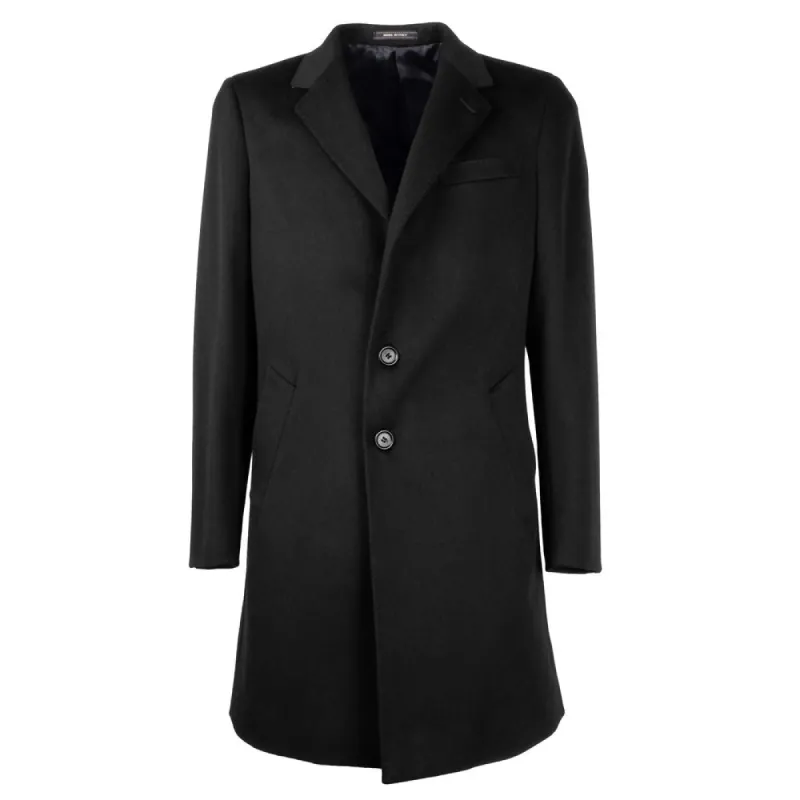 Elegant Black Virgin Wool Men's Coat sold by Louxly