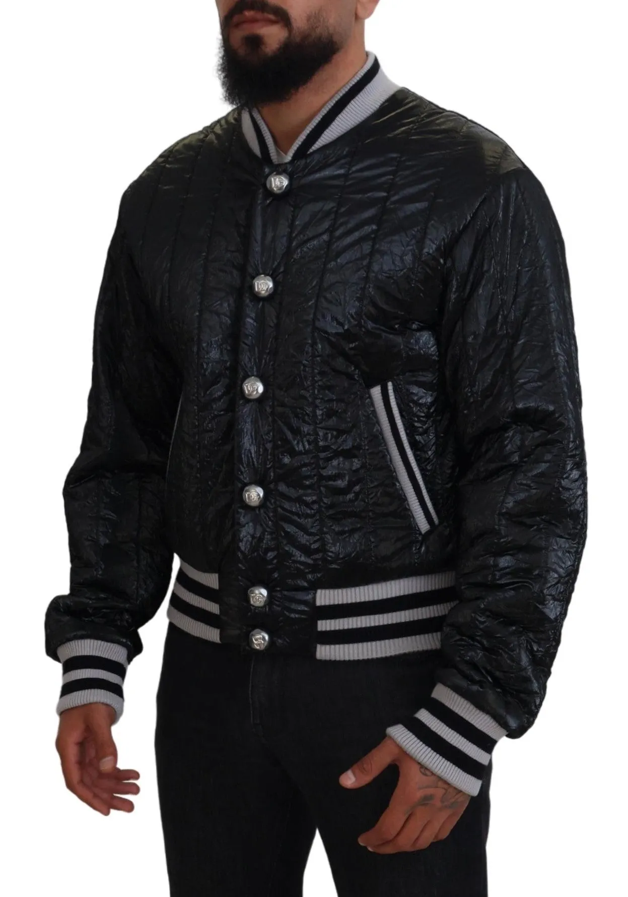Sleek Black Bomber Jacket sold by Louxly product image thumbnail 5