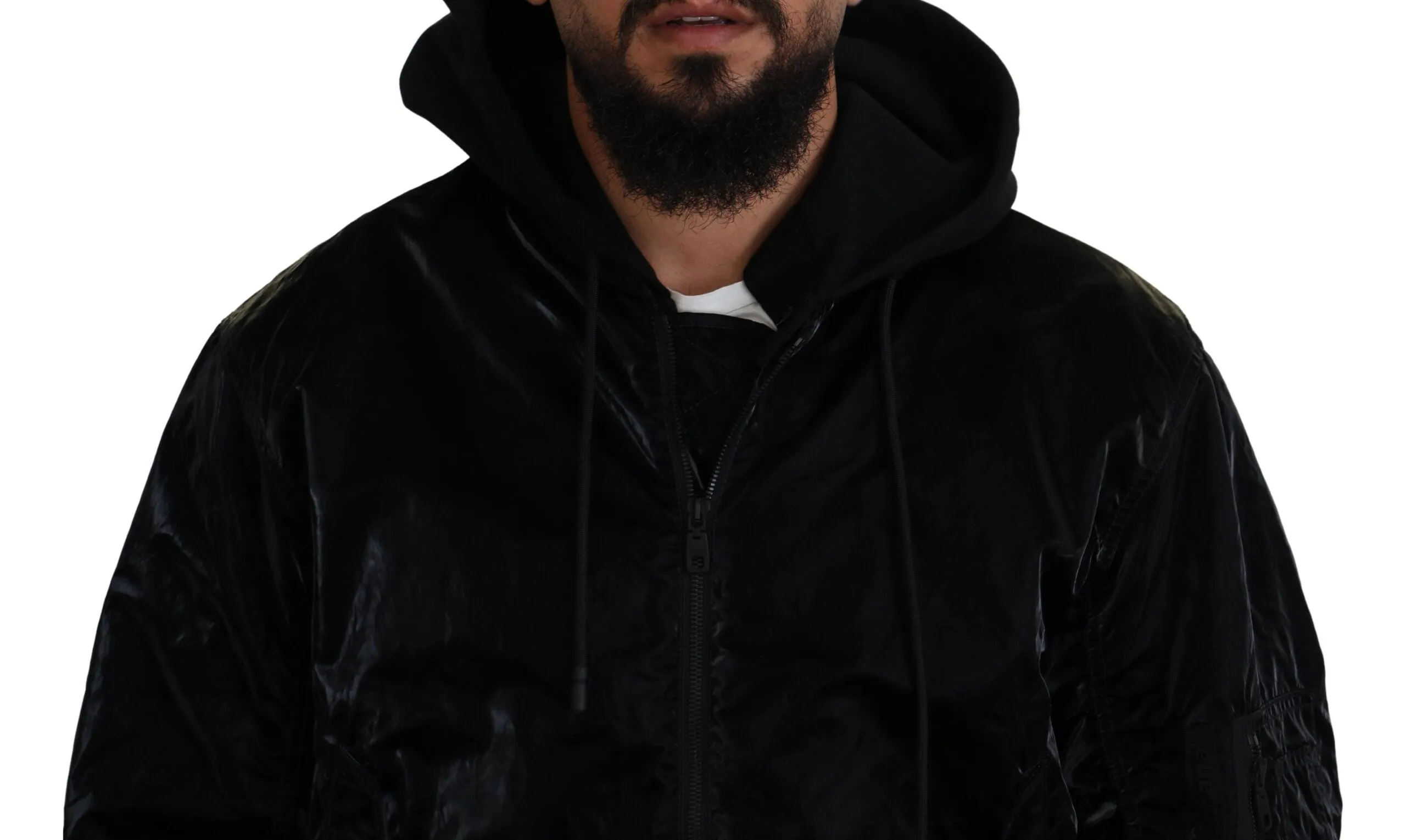 Elegant Black Bomber Hooded Jacket sold by Louxly product image thumbnail 4