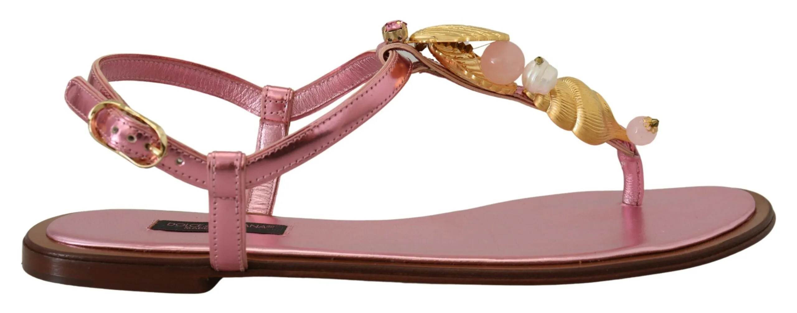 Chic Pink Leather Sandals with Exquisite Embellishment sold by Louxly