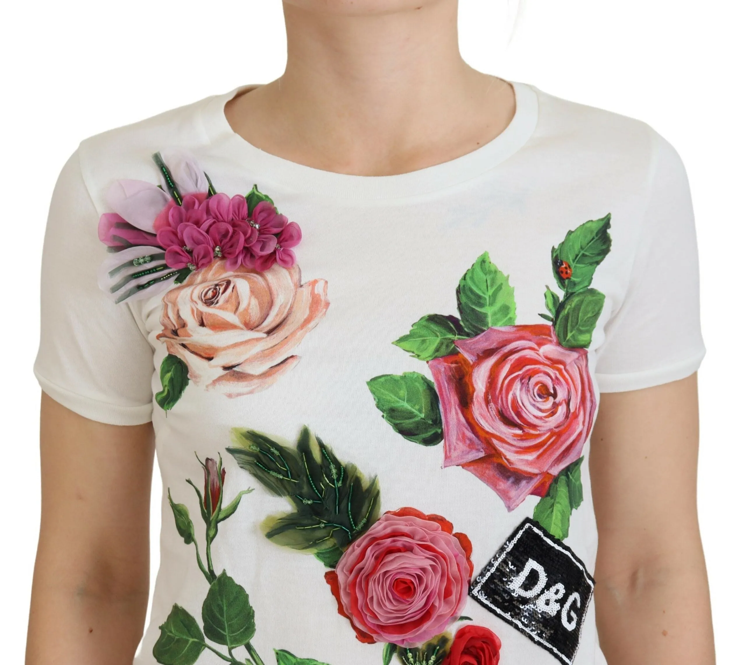 Elegant Multicolor Rose Print Cotton Tee sold by Louxly product image thumbnail 4