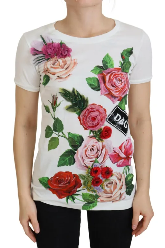Elegant Multicolor Rose Print Cotton Tee sold by Louxly