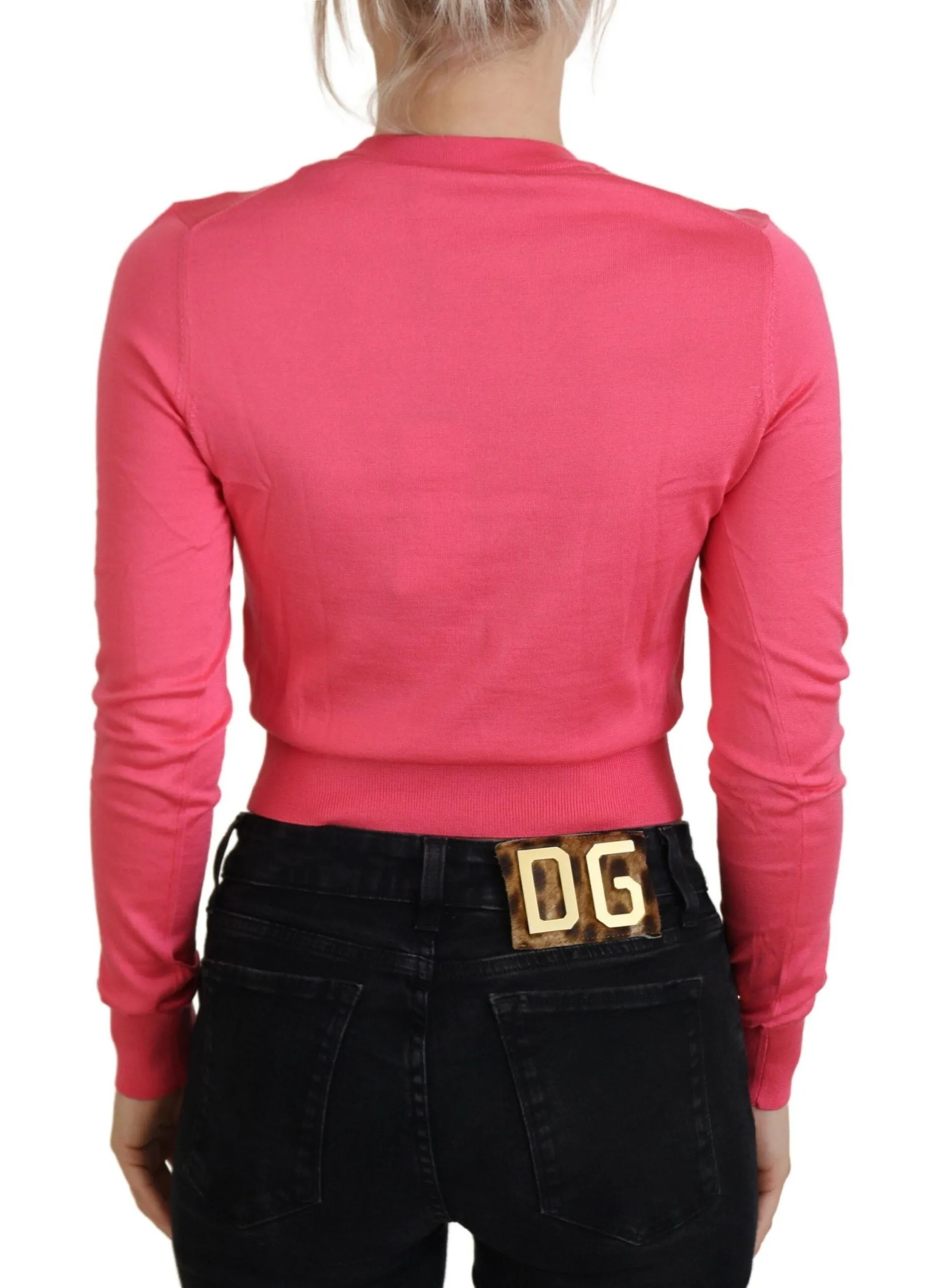 Elegant Pink Cropped Crewneck Sweater sold by Louxly product image thumbnail 3