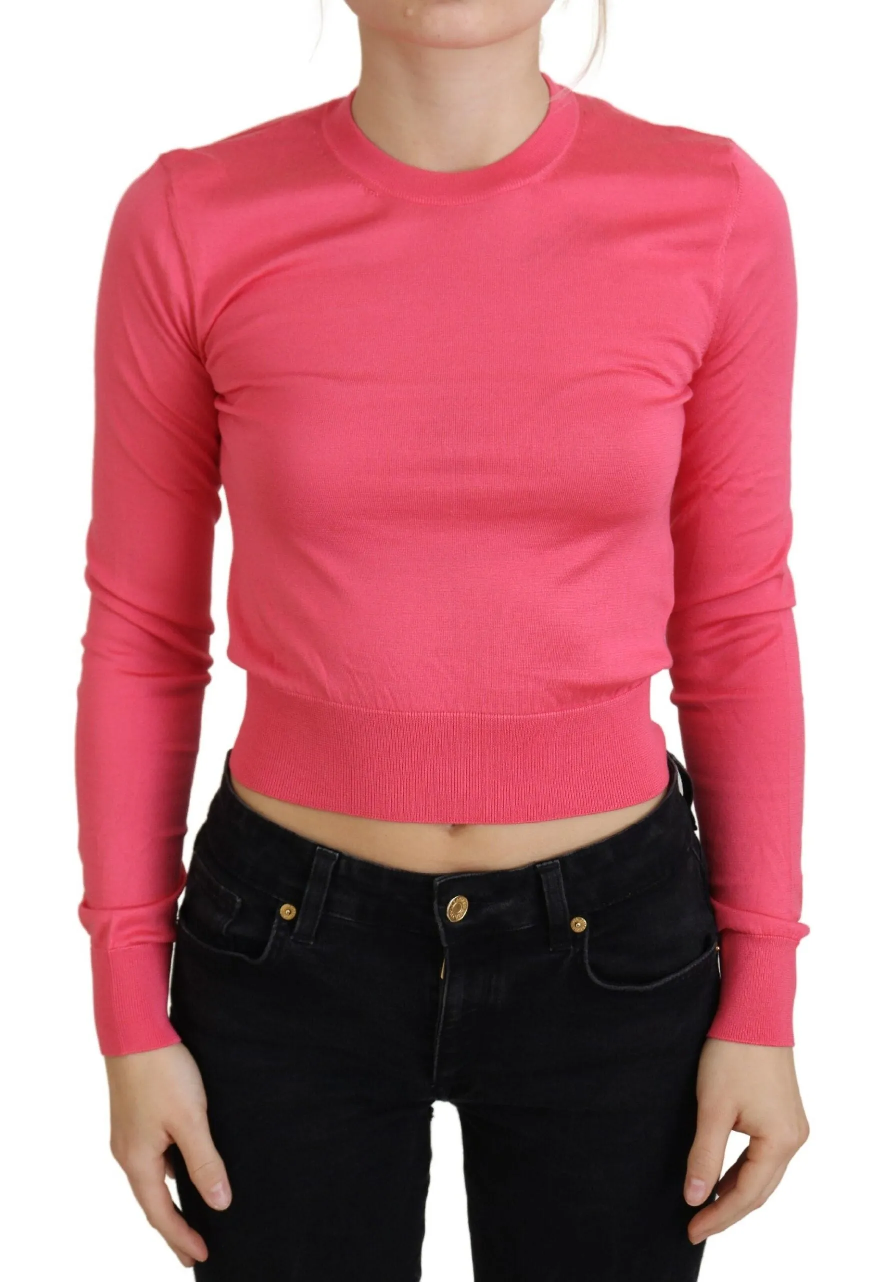 Elegant Pink Cropped Crewneck Sweater sold by Louxly