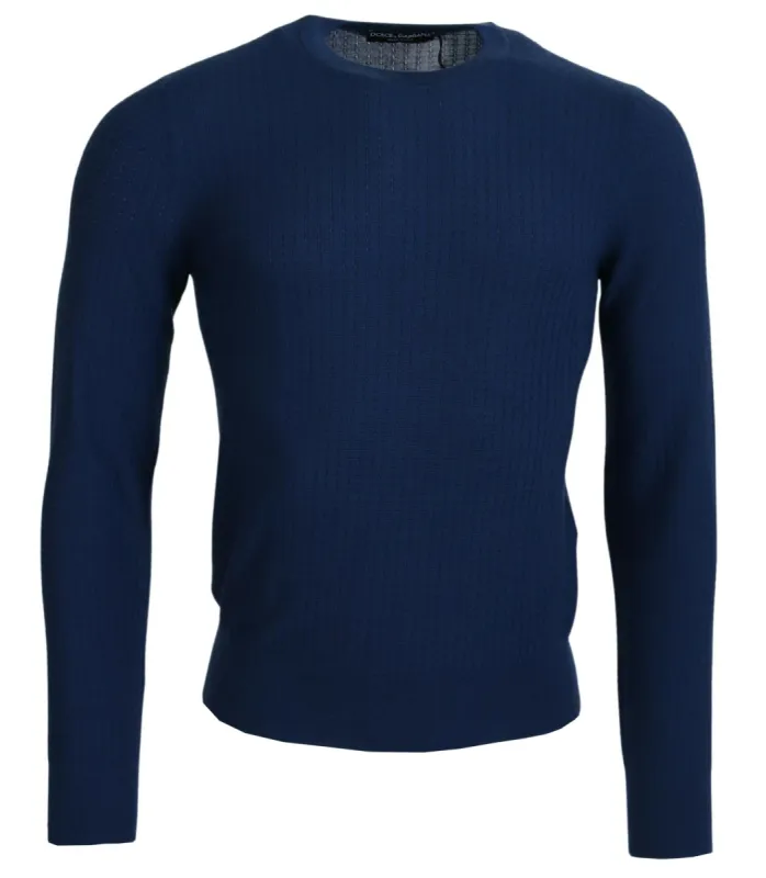 Elegant Blue Cashmere-Silk Men's Pullover sold by Louxly