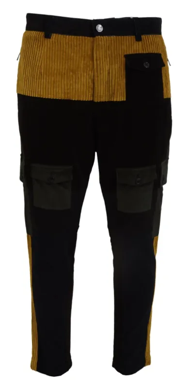 Elegant Black Tapered Trousers with Yellow Accent sold by Louxly
