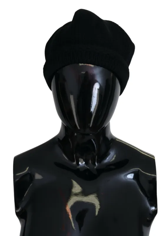 Elegant Black Virgin Wool Beanie Hat sold by Louxly