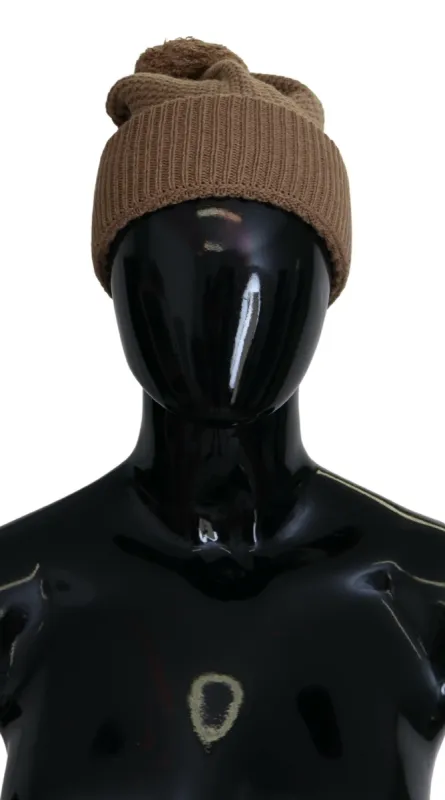 Elegant Camel Knit Beanie with Fur Accent sold by Louxly