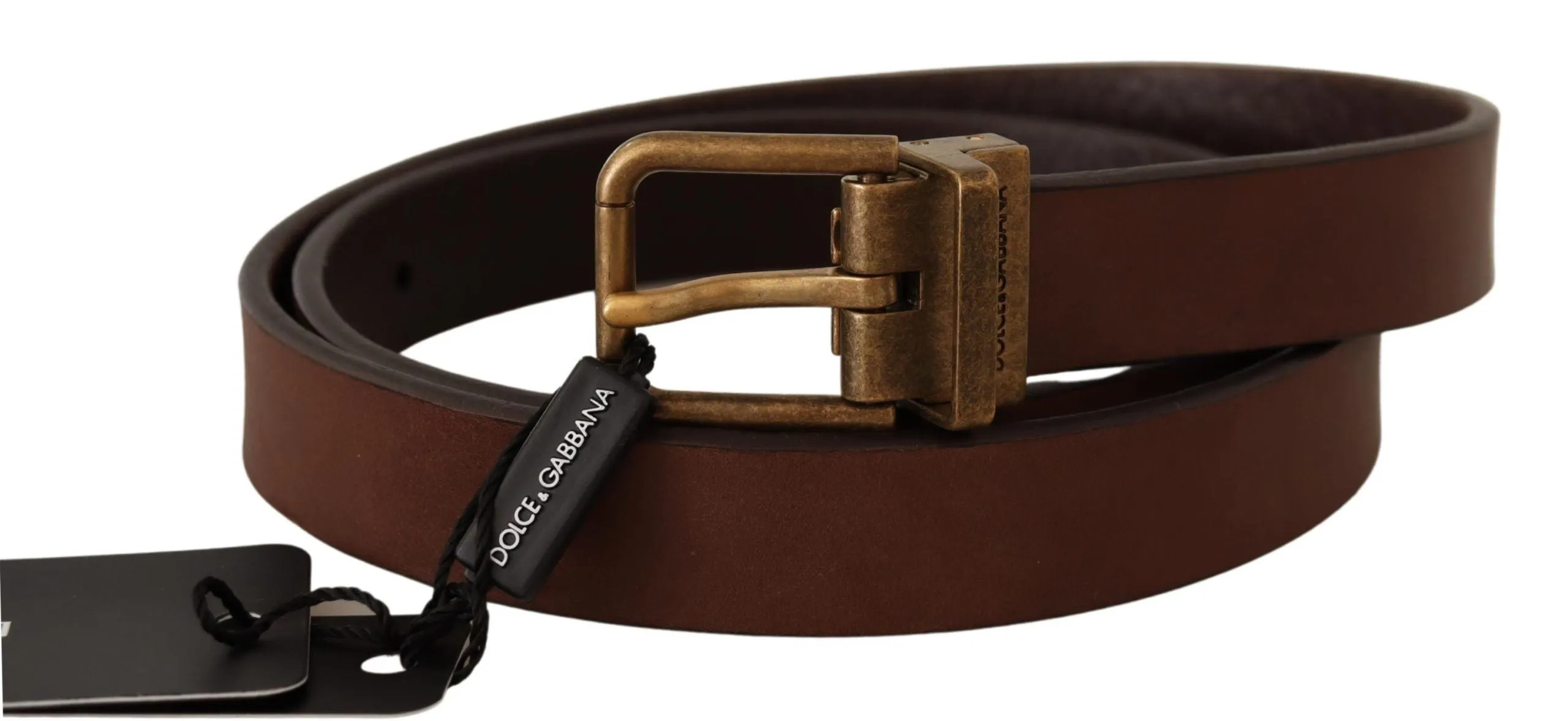 Elegant Brown Leather Belt with Gold Buckle sold by Louxly