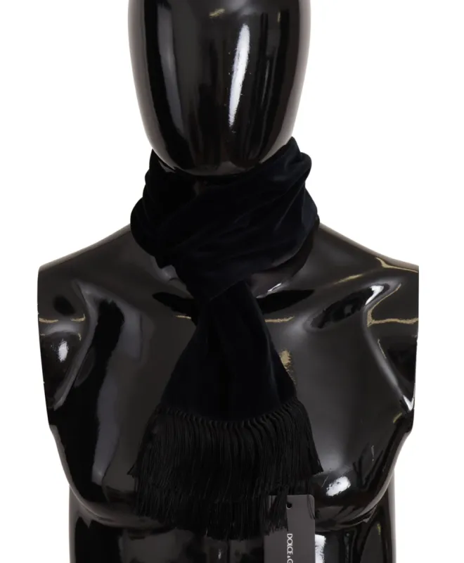 Elegant Dark Blue Cotton Silk Men's Scarf sold by Louxly