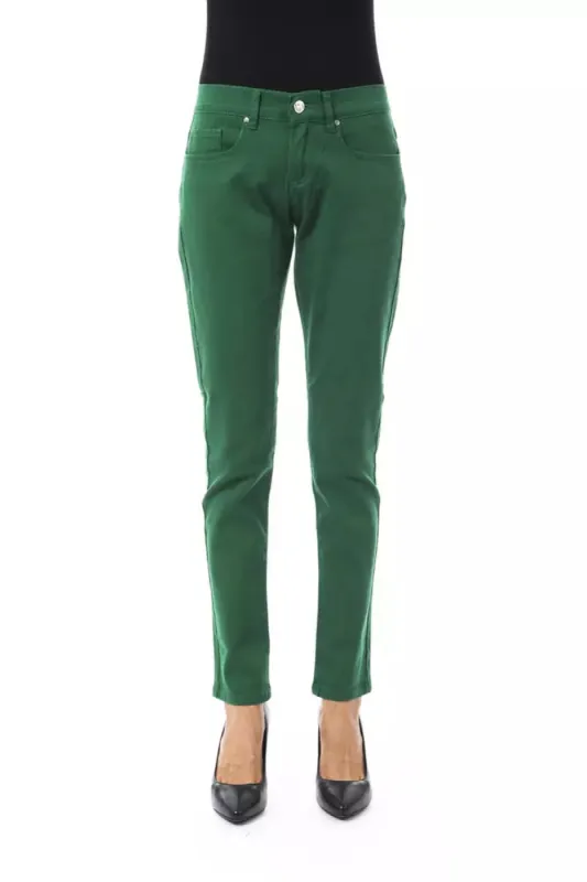 Green Cotton Women Slim Pant sold by Louxly