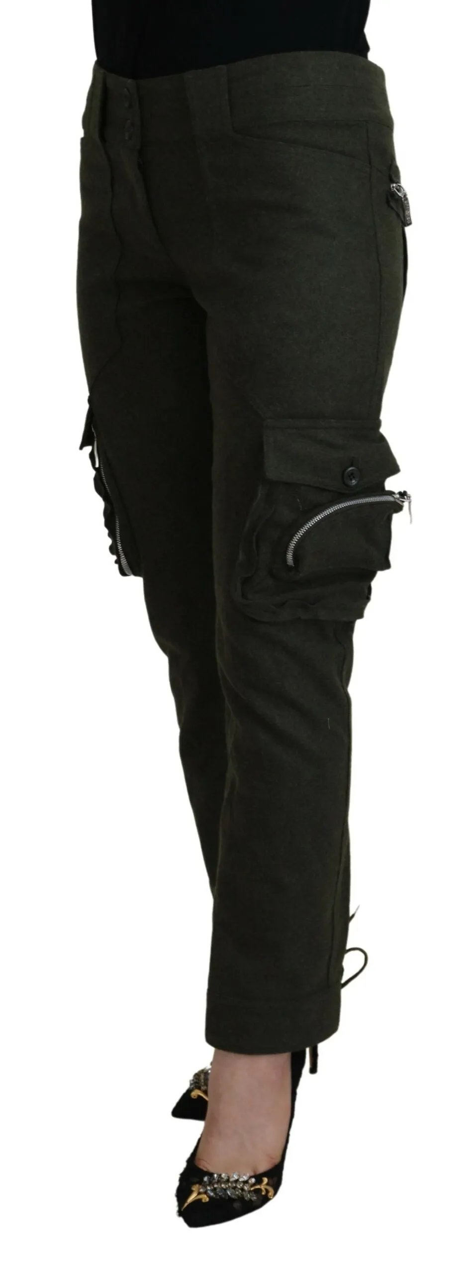 Elegant Tapered Green Wool-Blend Pants sold by Louxly product image thumbnail 2