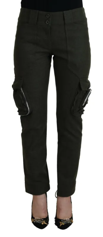 Elegant Tapered Green Wool-Blend Pants sold by Louxly