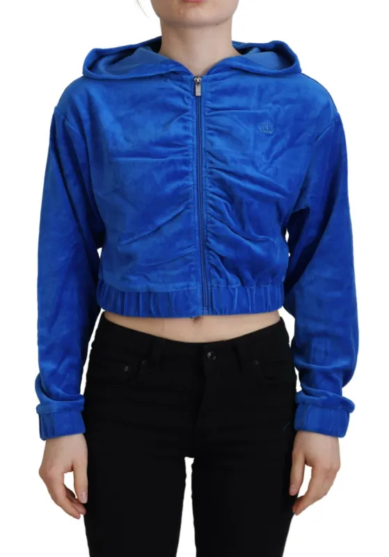 Glam Hooded Zip Cropped Sweater in Blue sold by Louxly