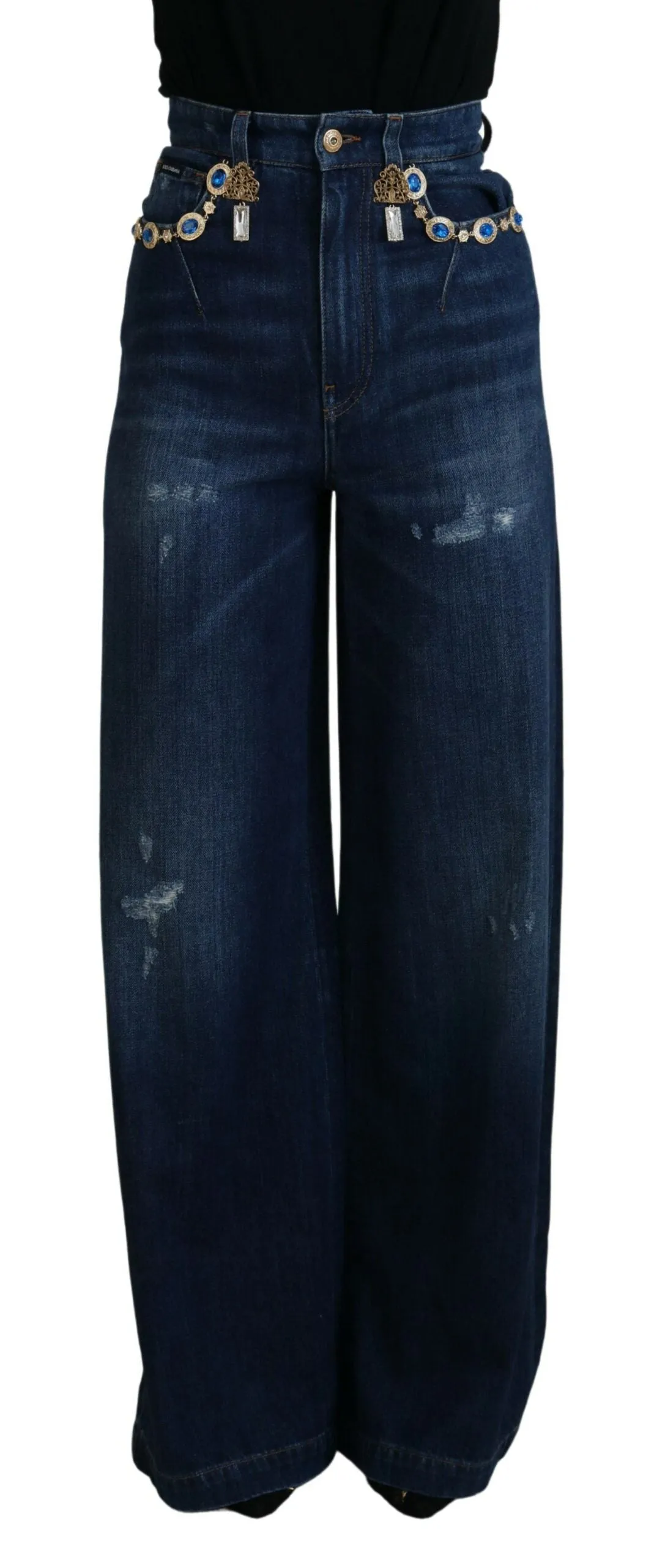 Embellished Straight Leg Designer Jeans sold by Louxly