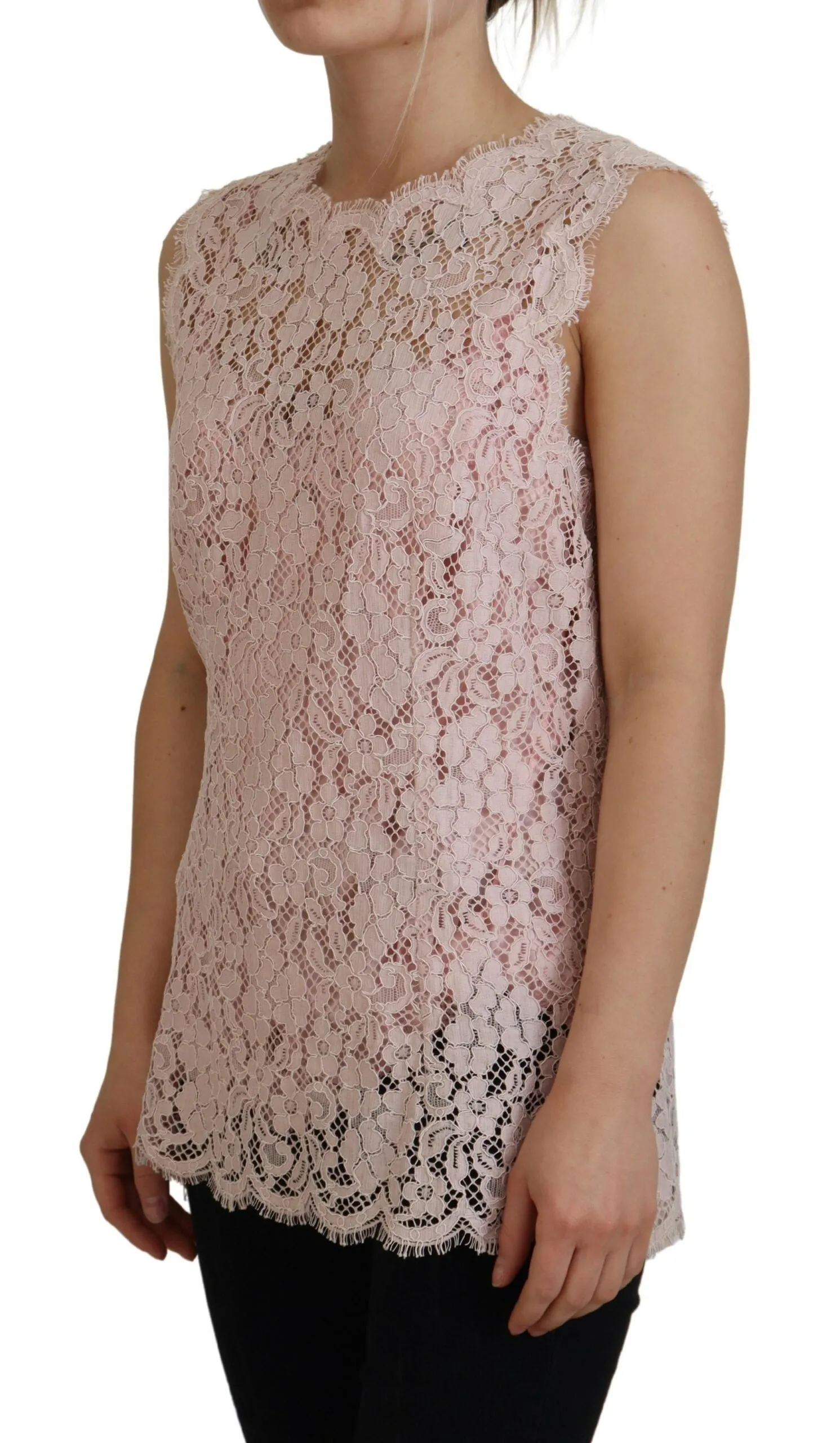 Elegant Sheer Lace Sleeveless Blouse in Pink sold by Louxly product image thumbnail 2
